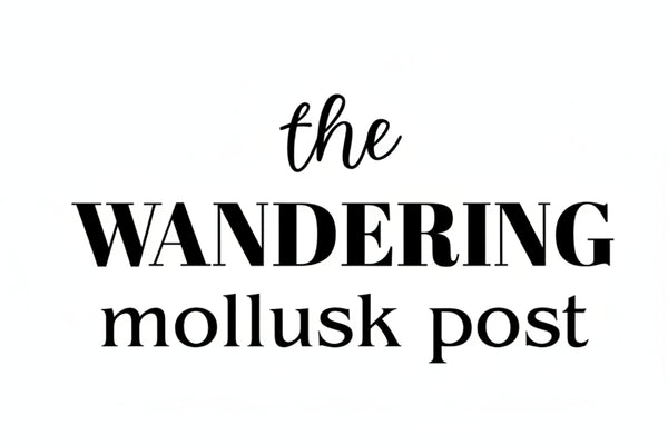 Text 'the WANDERING mollusk post' in black on a white background